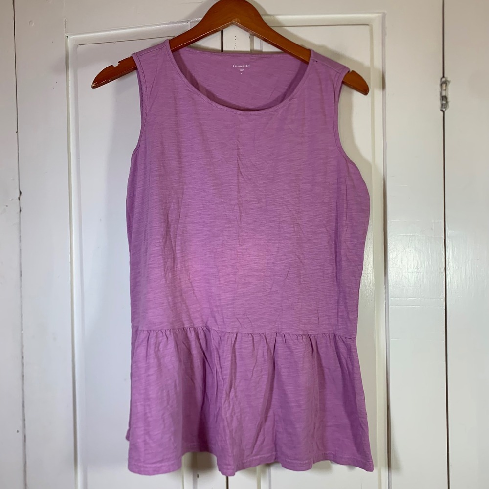 Garnet Hill Womens Purple Slub Cotton Peplum Sleeveless Tank Top Medium FLAW